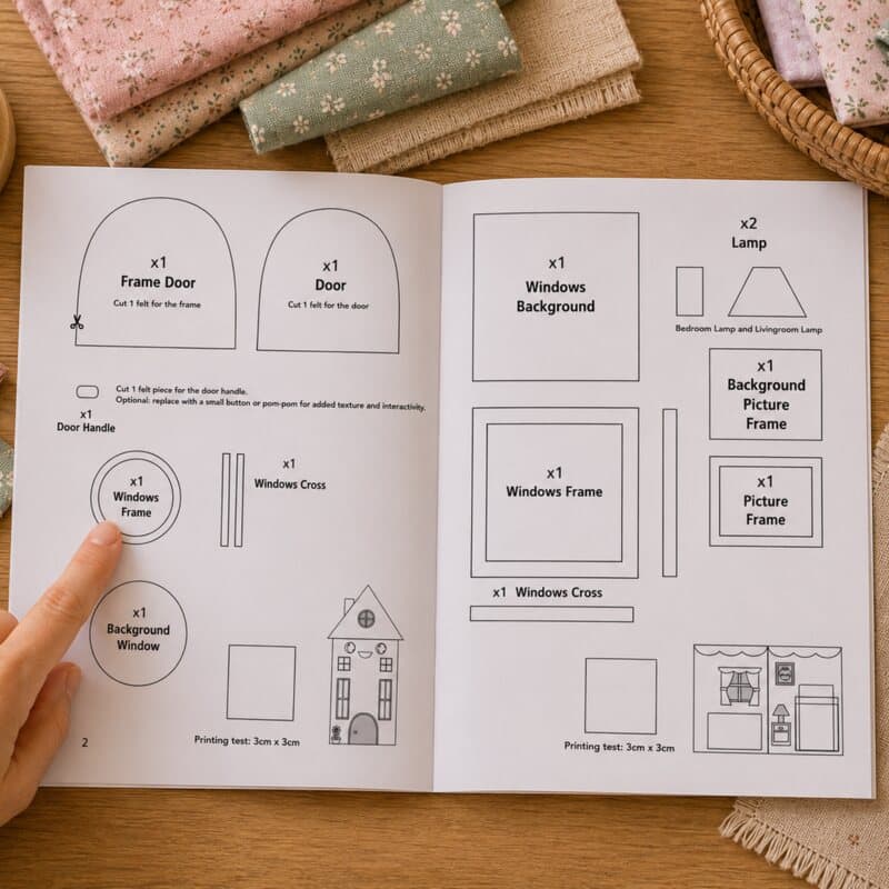 Clear printed sewing pattern with labeled pieces