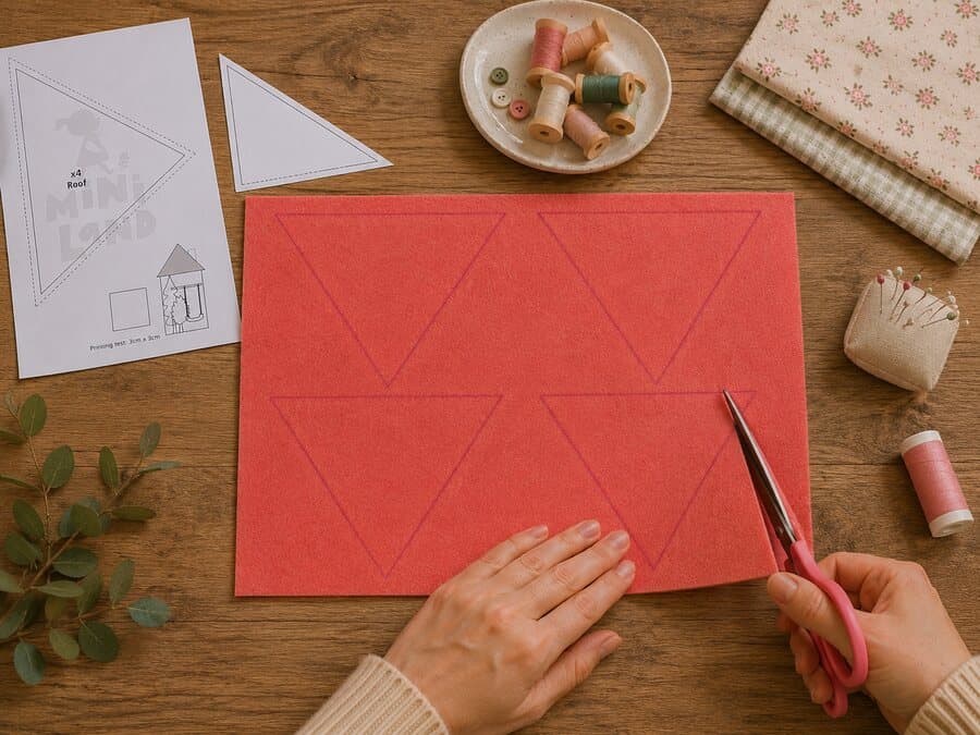 Cutting fabric pieces guided by the printed pattern