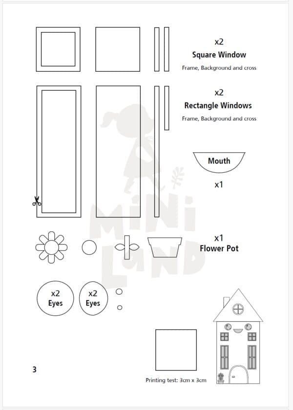 Pattern sheet with all pieces labeled and sized